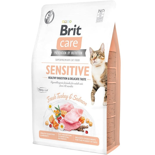 Brit Care Sensitive Adult Cats Υποαλλεργική Ξηρά Τροφή για Γάτες με Γαλοπούλα, Σολομό 2kg