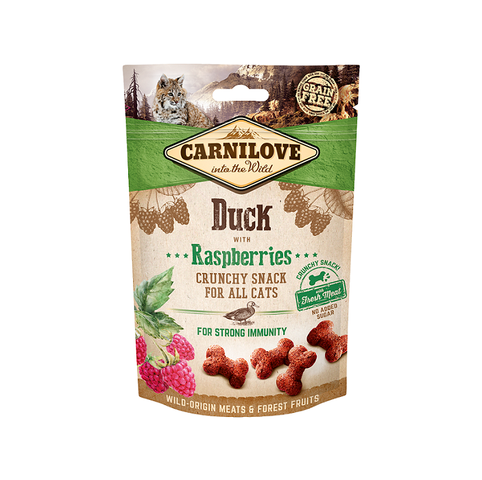 Carnilove Crunchy Snack Cats Duck, Raspberries Τραγανές Λιχουδιές Γάτας με Πάπια 50γρ