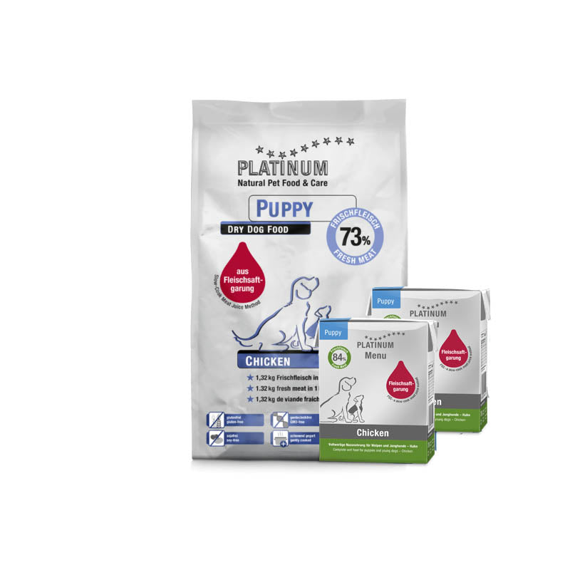 PLATINUM Πακέτο Καλωσορίσματος Μαγειρευτών (FSG) Ξηρών & Υγρών Τροφών για Κουτάβια, Κοτόπουλο