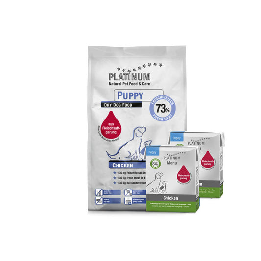 PLATINUM Πακέτο Καλωσορίσματος Μαγειρευτών (FSG) Ξηρών & Υγρών Τροφών για Κουτάβια, Κοτόπουλο