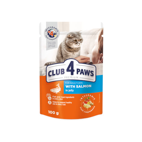 Club 4 Paws Salmon Υγρή Τροφή για Ενήλικες Γάτες με Σολομό σε Ζελέ 100γρ