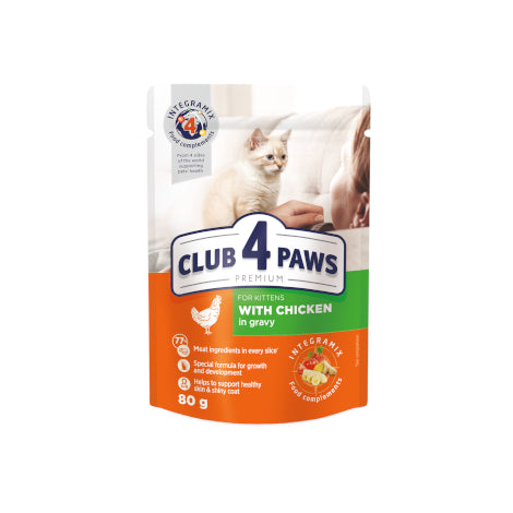 Club 4 Paws Kittens Υγρή Τροφή Για Γατάκια με Κοτόπουλο σε Σάλτσα 80γρ