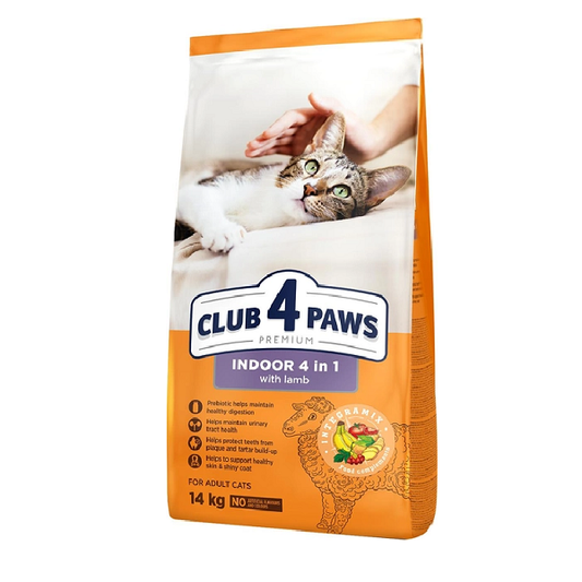Club 4 Paws Indoor 4 in 1 Ξηρά Τροφή Για Στειρωμένες Γάτες με Αρνί 14kg