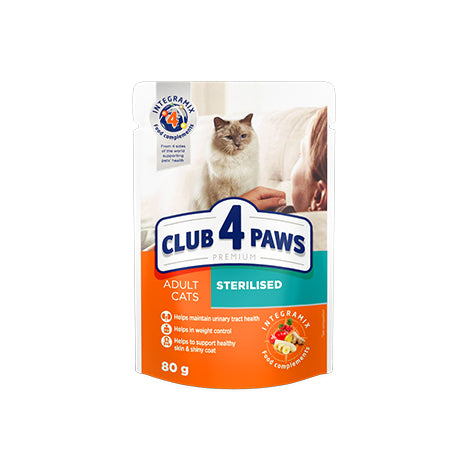 Club 4 Paws Sterilized Υγρή Τροφή Για Στειρωμένες Γάτες με Κοτόπουλο 80γρ