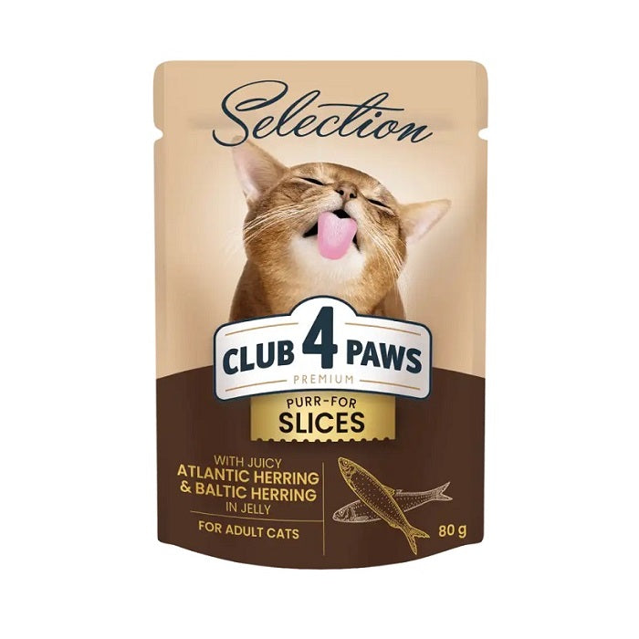 Club 4 Paws Selection Υγρή Τροφή για Γάτες με Κομμάτια από Ρέγγα σε Ζελέ 80γρ