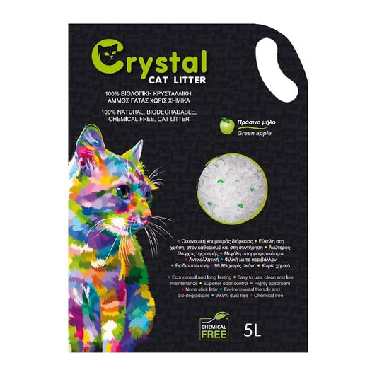 Crystal Cat Litter Green Apple Κρυσταλλική Άμμος Σιλικόνης Γάτας με Άρωμα Πράσινο Μήλο 5lt