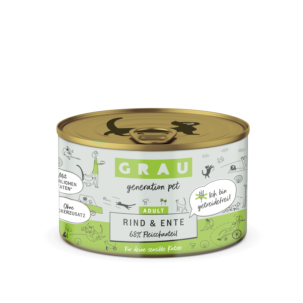 Grau Υγρή Τροφή Ενήλικες Γάτες 97% Βοδινό, Πάπια, Ζωμό 200gr