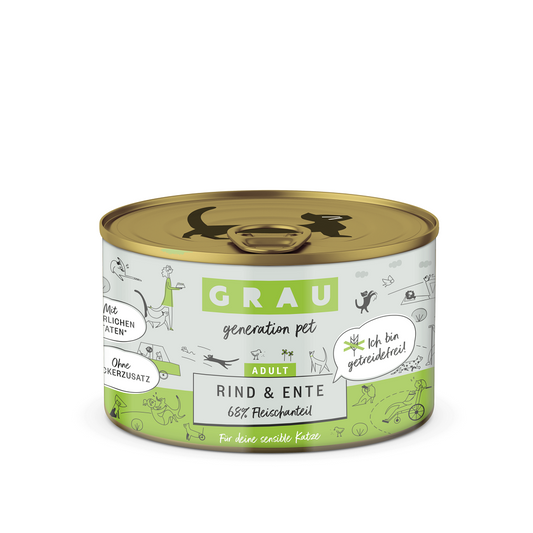 Grau Υγρή Τροφή Ενήλικες Γάτες 97% Βοδινό, Πάπια, Ζωμό 200gr