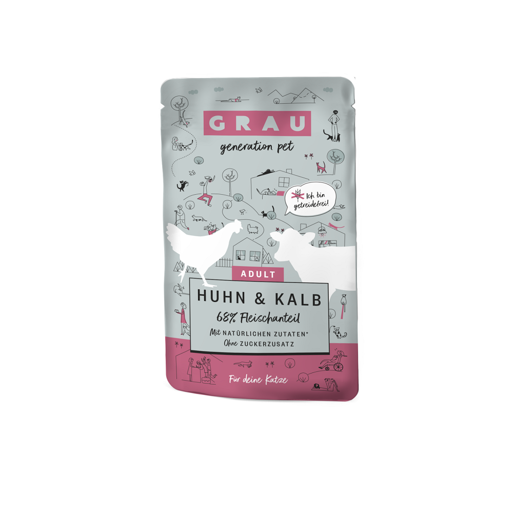 Grau Φακελάκι με Υγρή Τροφή για Ενήλικες Γάτες με 97% Κοτόπουλο & Μοσχάρι 125gr