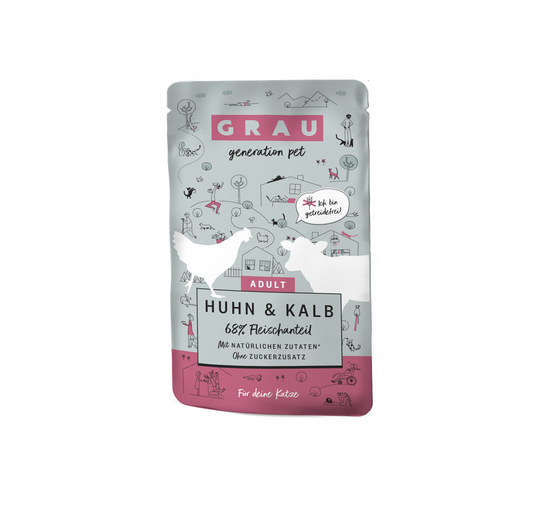 Grau Φακελάκι με Υγρή Τροφή για Ενήλικες Γάτες με 97% Κοτόπουλο & Μοσχάρι 125gr