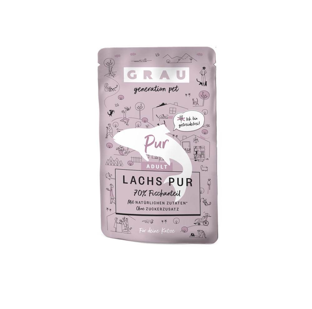 Grau Φακελάκι με Υγρή Τροφή για Ενήλικες Γάτες με 97% Σολομό & Ζωμό 125gr