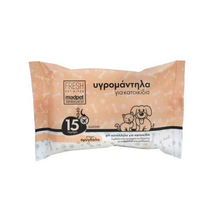 Madpet Υγρά Μαντηλάκια Τσέπης για Σκύλους και Γάτες με Άρωμα Αμύγδαλο 15τμχ