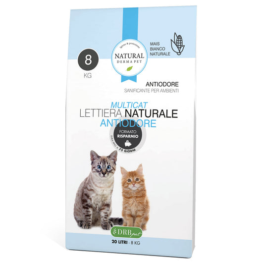 Natural Derma Pet Multicat Antiodore Βιοδιασπώμενη Άμμος Γάτας από Καλαμπόκι 20lt