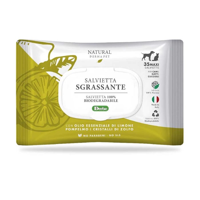 Natural Derma Pet Βιοδιασπώμενα Υγρά Μαντηλάκια Απολίπανσης με Λεμόνι, Γκρέιπφρουτ 35τμχ