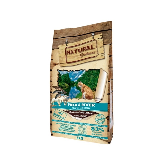Natural Greatness Field & River Grain Free Ξηρά Τροφή για Ενήλικες Γάτες με Σολομό, Αρνί 600γρ