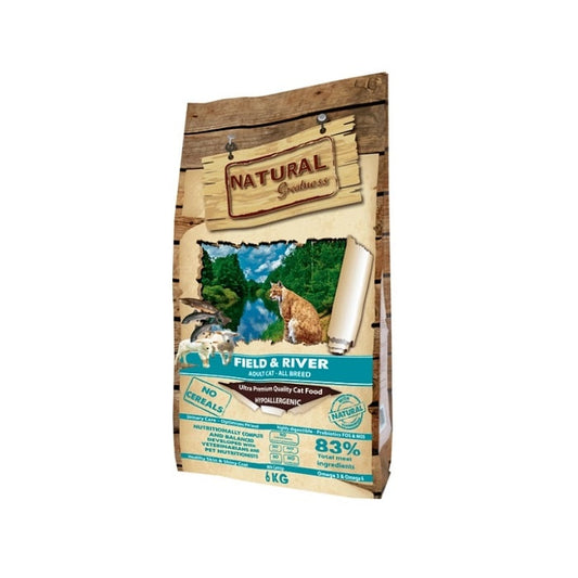 Natural Greatness Field & River Grain Free Ξηρά Τροφή για Ενήλικες Γάτες με Σολομό, Αρνί 600γρ