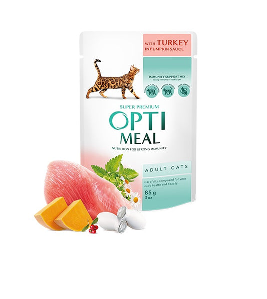 Optimeal Adult Cats Υγρή Τροφή Ενήλικης Γάτας με Γαλοπούλα σε Σάλτσα Κολοκύθας 85γρ