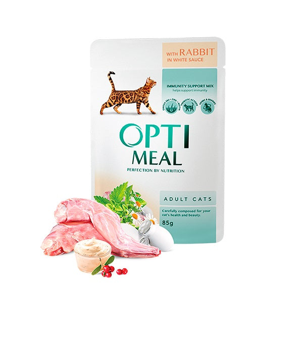 Optimeal Adult Cats Υγρή Τροφή Ενήλικης Γάτας με Κουνέλι σε Λευκή Σάλτσα 85γρ