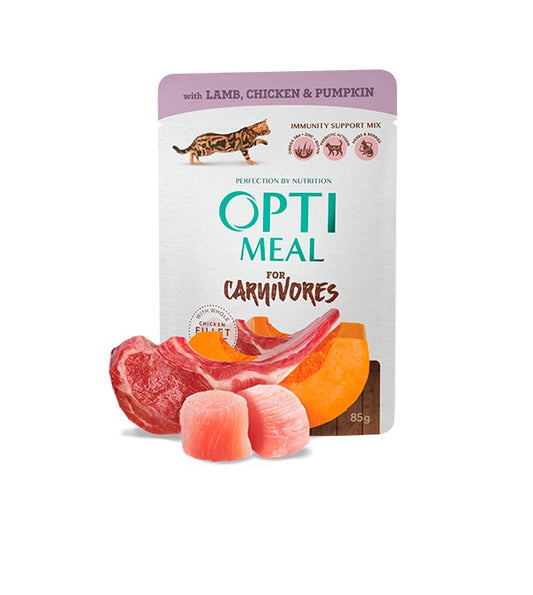 Optimeal Grain Free Υγρή Τροφή Ενήλικης Γάτας με Αρνί, Κοτόπουλο, Κολοκύθα σε Ζελέ 85γρ