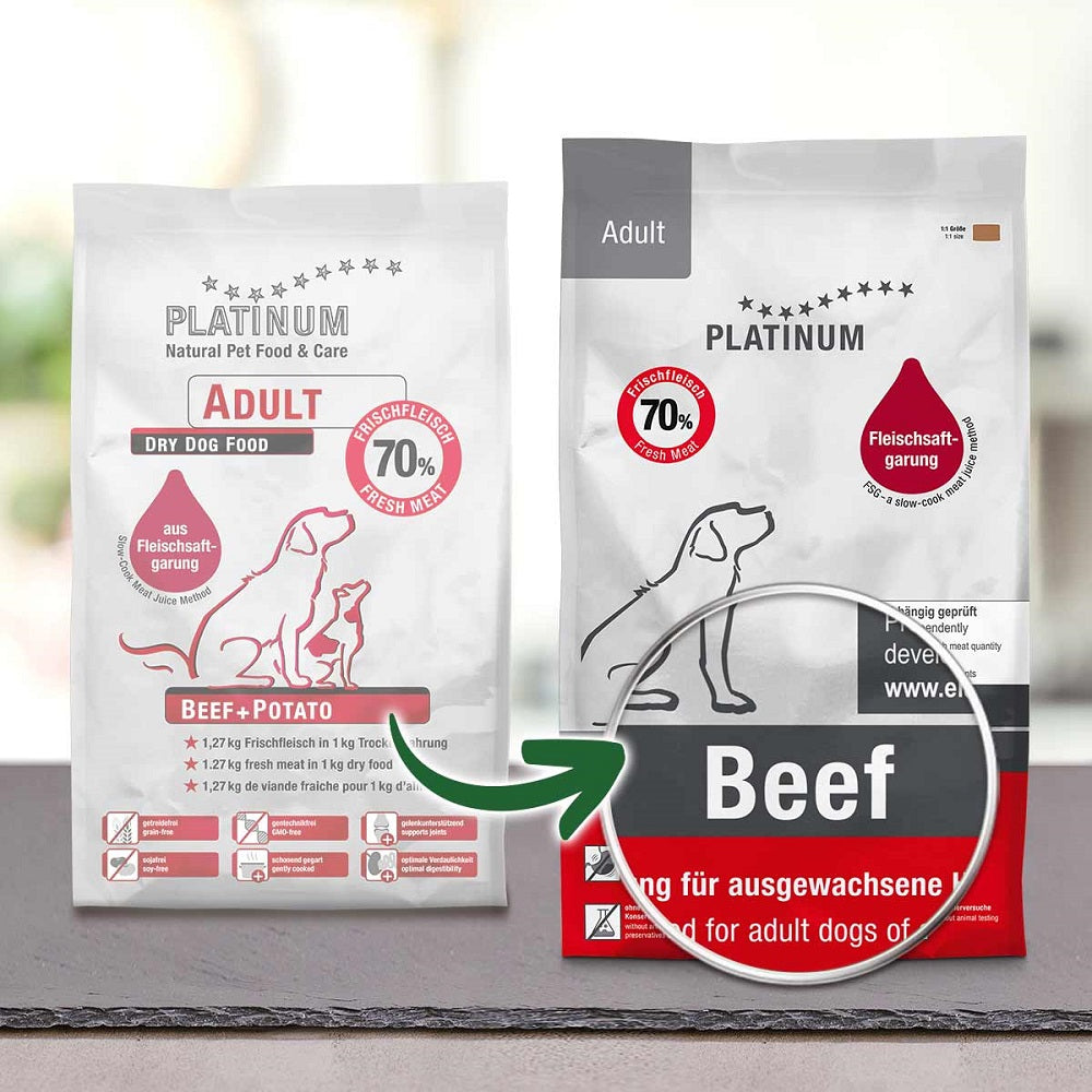 Platinum Adult Mini Μοσχάρι & Πατάτα Μαγειρευτή (Fsg) Ξηρά Τροφή Σκύλου 900gr