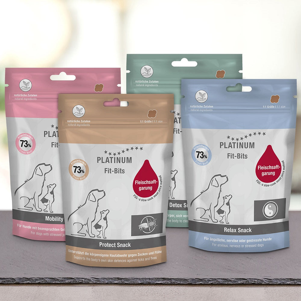 PLATINUM Συνδυασμός Λιχουδιών Σκύλου Fit Bits Detox, Mobility, Protect, Relax - 8 x 150gr