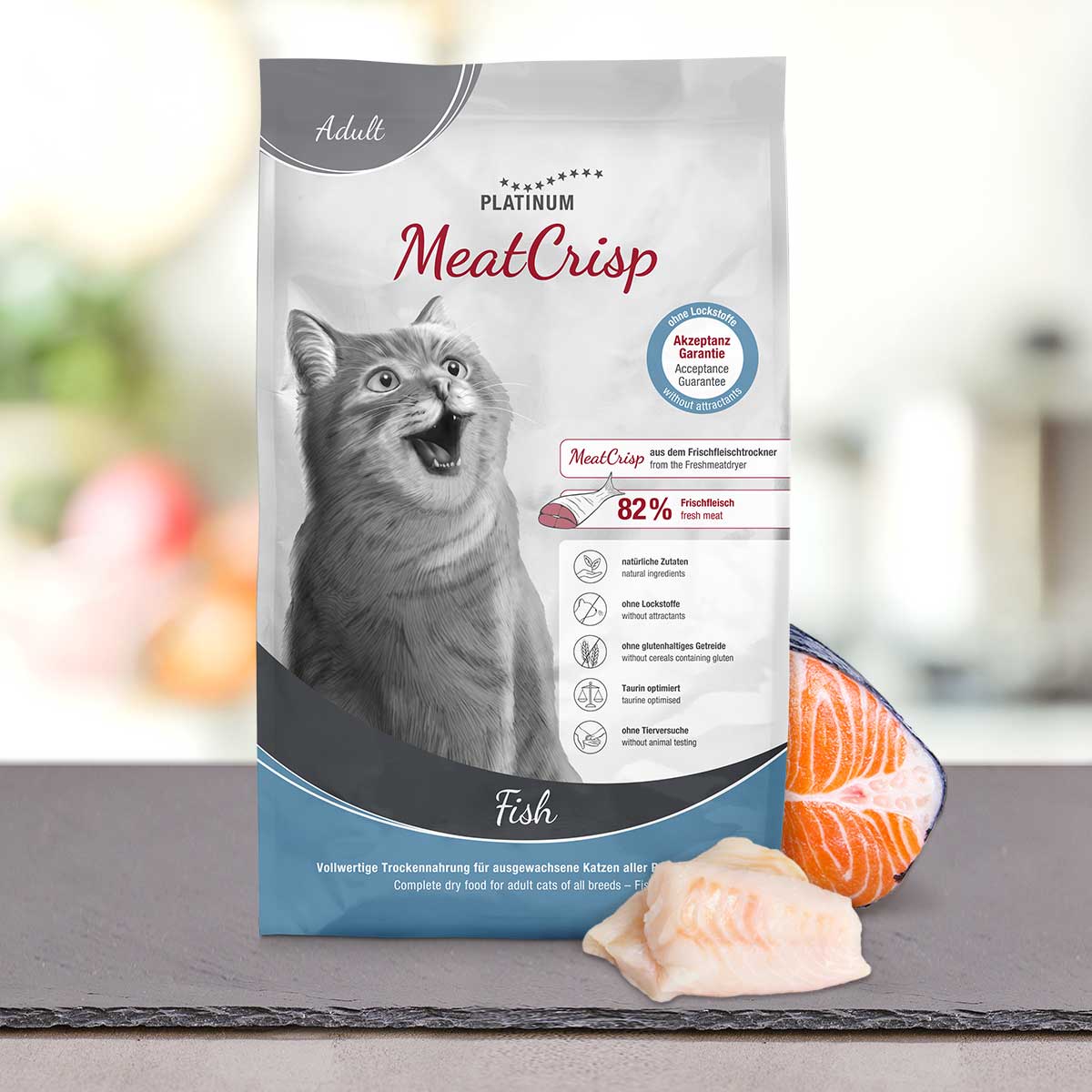 PLATINUM Meatcrisp Adult Fish Αποξηραμένη Ξηρά Τροφή για Ενήλικες Γάτες με 82% Φρέσκο Ψάρι 1.5kg