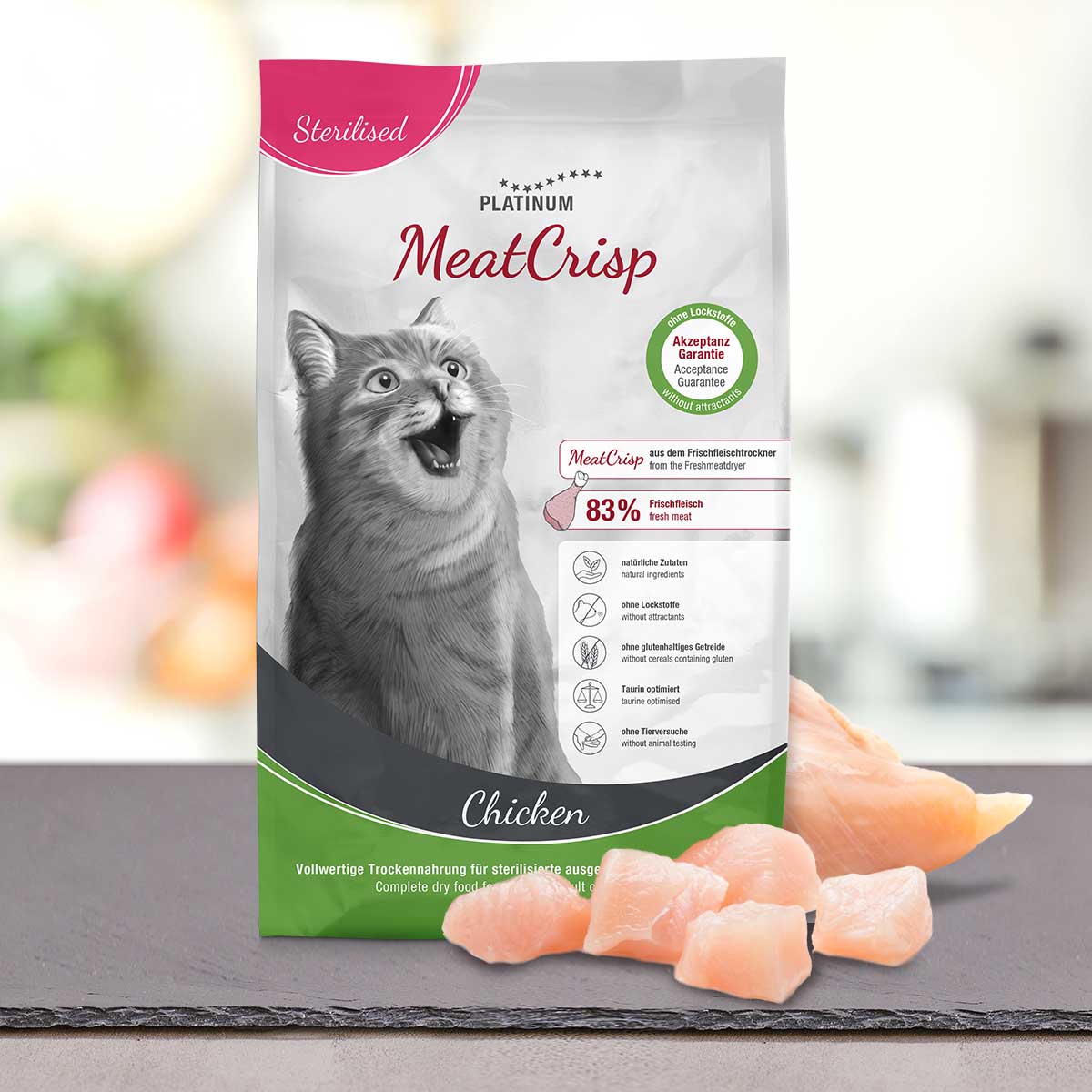 PLATINUM Meatcrisp Sterilised Chicken Αποξηραμένη Ξηρά Τροφή για Στειρωμένες Γάτες με 83% Φρέσκο Κοτόπουλο 3kg