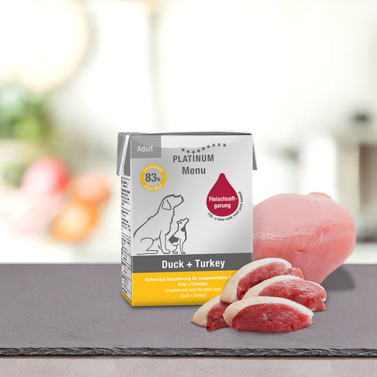 Platinum Menu Μαγειρευτή (Fsg) Υγρή Τροφή Σκύλου Πάπια, Γαλοπούλα 12x185gr