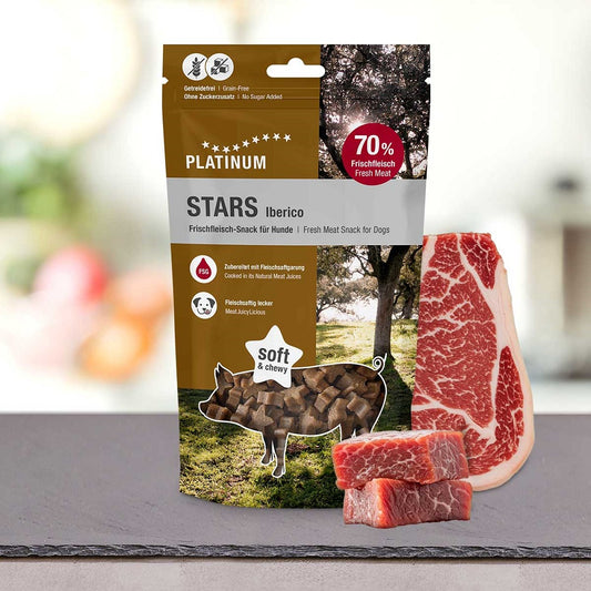 PLATINUM Stars Iberico Μαγειρευτές Λιχουδιές Σκύλου με 70% Φρέσκο Ιβηρικό Χοιρινό 185gr