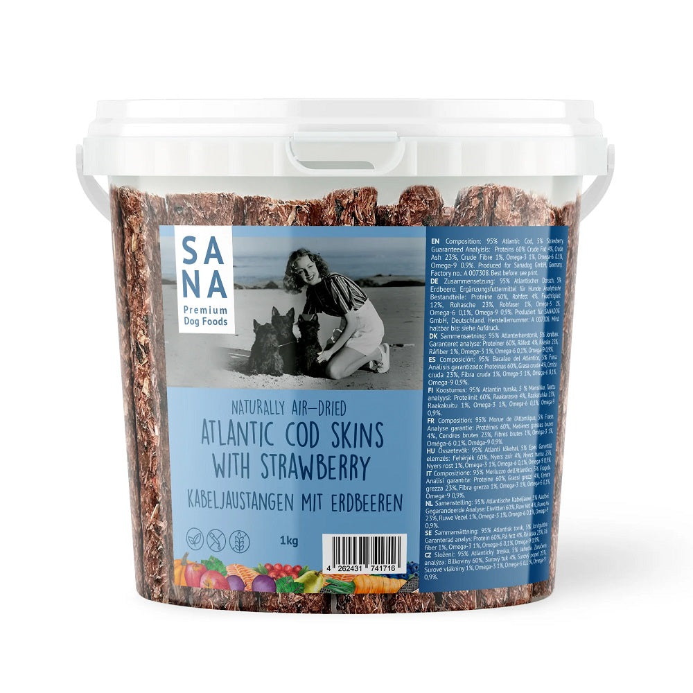 Sanadog Cod Skins Αποξηραμένες Λιχουδιές Μασήματος Σκύλου από Δέρμα Μπακαλιάρου, Φράουλα 13εκ (10 ΤΜΧ)