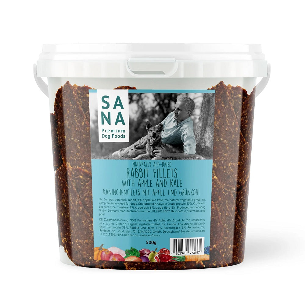 Sanadog Rabbit Fillets Αποξηραμένες Φυσικές Λιχουδιές με Κουνέλι, Μήλο, Kale 500γρ