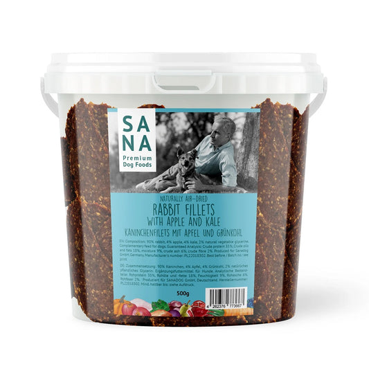 Sanadog Rabbit Fillets Αποξηραμένες Φυσικές Λιχουδιές με Κουνέλι, Μήλο, Kale 500γρ