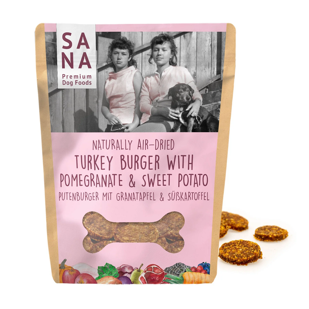 Sanadog Turkey Burger Αποξηραμένες Φυσικές Λιχουδιές με Γαλοπούλα, Γλυκοπατάτα, Ρόδι 100γρ