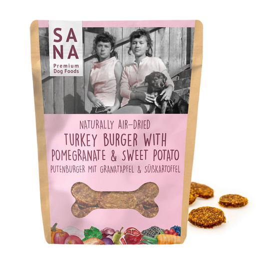 Sanadog Turkey Burger Αποξηραμένες Φυσικές Λιχουδιές με Γαλοπούλα, Γλυκοπατάτα, Ρόδι 100γρ