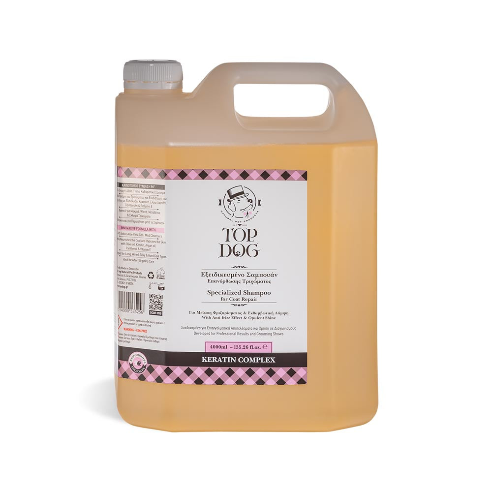 TOP DOG KERATIN COMPLEX ΣΑΜΠΟΥΑΝ ΕΝΙΣΧΥΣΗΣ ΤΡΙΧΩΜΑΤΟΣ ΣΚΥΛΟΥ, ΓΑΤΑΣ 4L