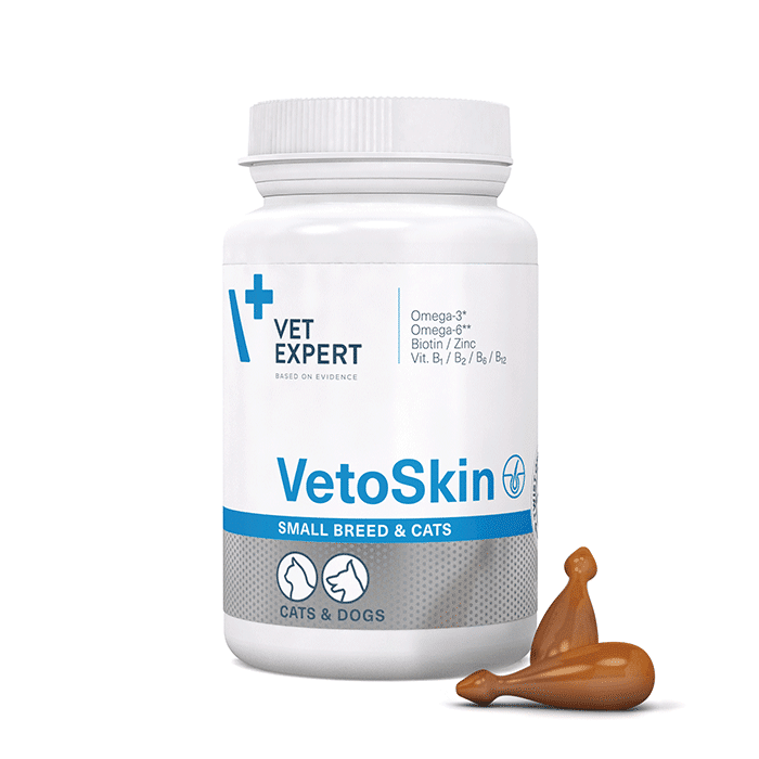 Vet Expert Vetoskin Small Breeds, Cats Συμπλήρωμα Διατροφής Σκύλου, Γάτας με Δερματολογικές Διαταραχές 60caps