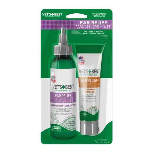 Vet's Best Ear Relief Kit Wash & Dry 2x118ml Σετ Περιποίησης για Αυτιά Σκύλου