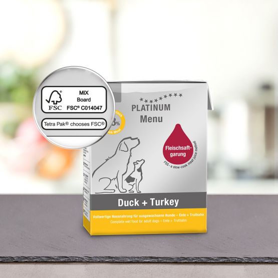 Platinum Menu Μαγειρευτή (Fsg) Υγρή Τροφή Σκύλου Πάπια, Γαλοπούλα 12x375gr