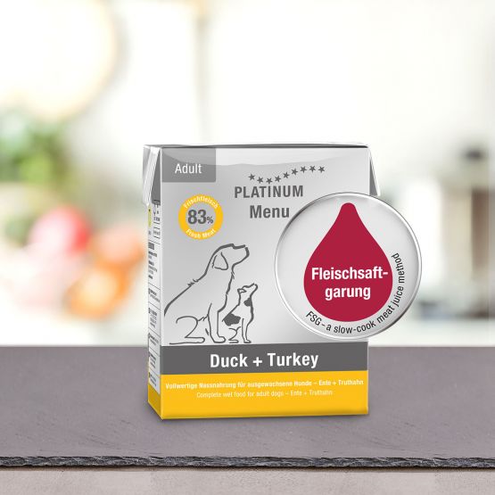 Platinum Menu Μαγειρευτή (Fsg) Υγρή Τροφή Σκύλου Πάπια, Γαλοπούλα 375gr