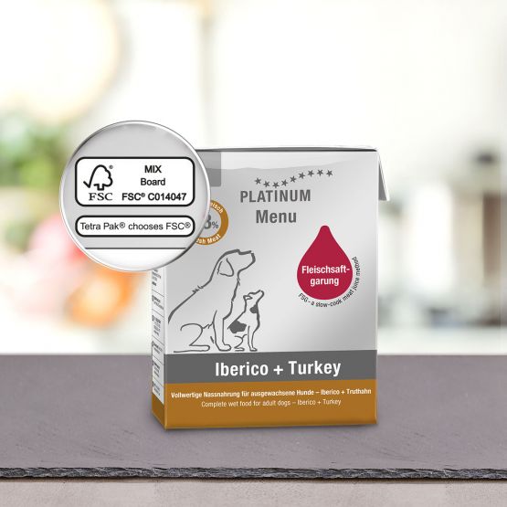 PLATINUM MENU Μαγειρευτή (FSG) Υγρή Τροφή Σκύλου, Ιβηρικό Χοιρινό & Γαλοπούλα 12x375gr