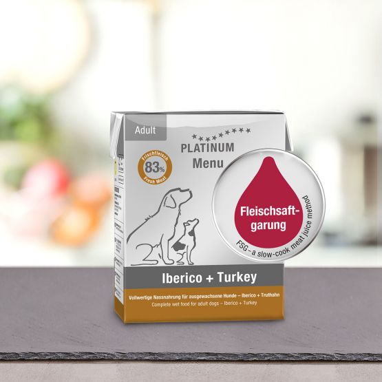 PLATINUM MENU Μαγειρευτή (FSG) Υγρή Τροφή Σκύλου, Ιβηρικό Χοιρινό & Γαλοπούλα 375gr