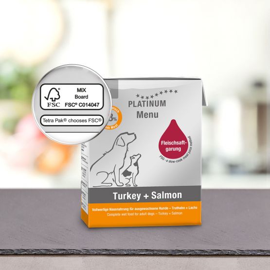 PLATINUM MENU Μαγειρευτή (FSG) Υγρή Τροφή Σκύλου, Γαλοπούλα & Σολομός 90gr