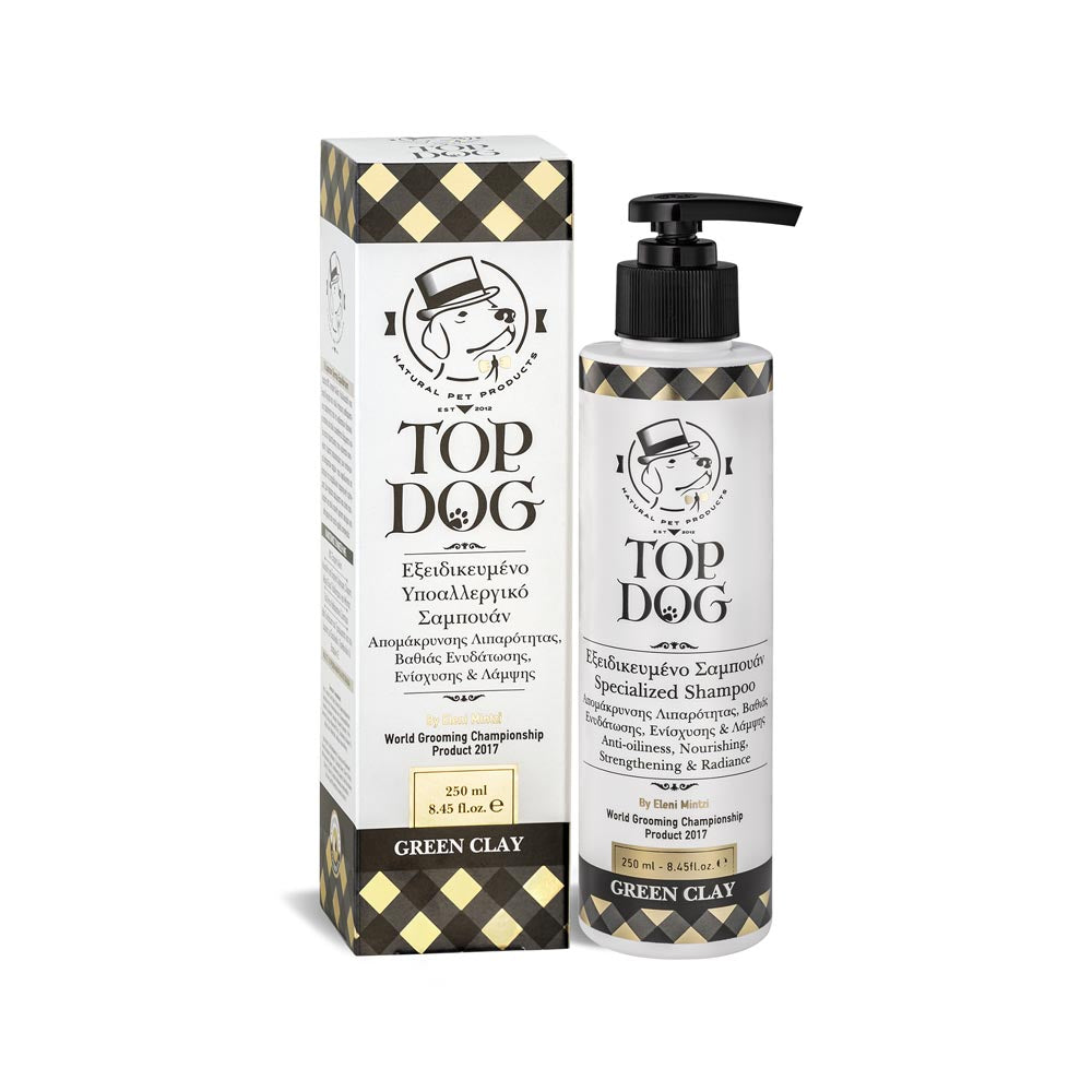 TOP DOG GREEN CLAY ΥΠΟΑΛΛΕΡΓΙΚΟ ΣΑΜΠΟΥΑΝ ΣΚΥΛΟΥ, ΓΑΤΑΣ ΓΙΑ ΒΑΘΥ ΚΑΘΑΡΙΣΜΟ 250ML