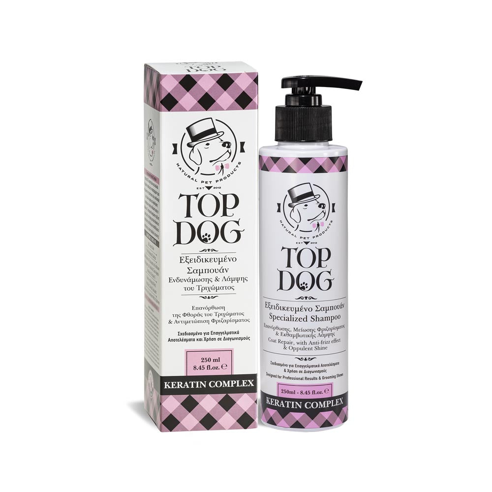 TOP DOG KERATIN COMPLEX ΣΑΜΠΟΥΑΝ ΓΙΑ ΕΝΙΣΧΥΣΗ ΤΡΙΧΩΜΑΤΟΣ ΣΚΥΛΟΥ, ΓΑΤΑΣ 250ML