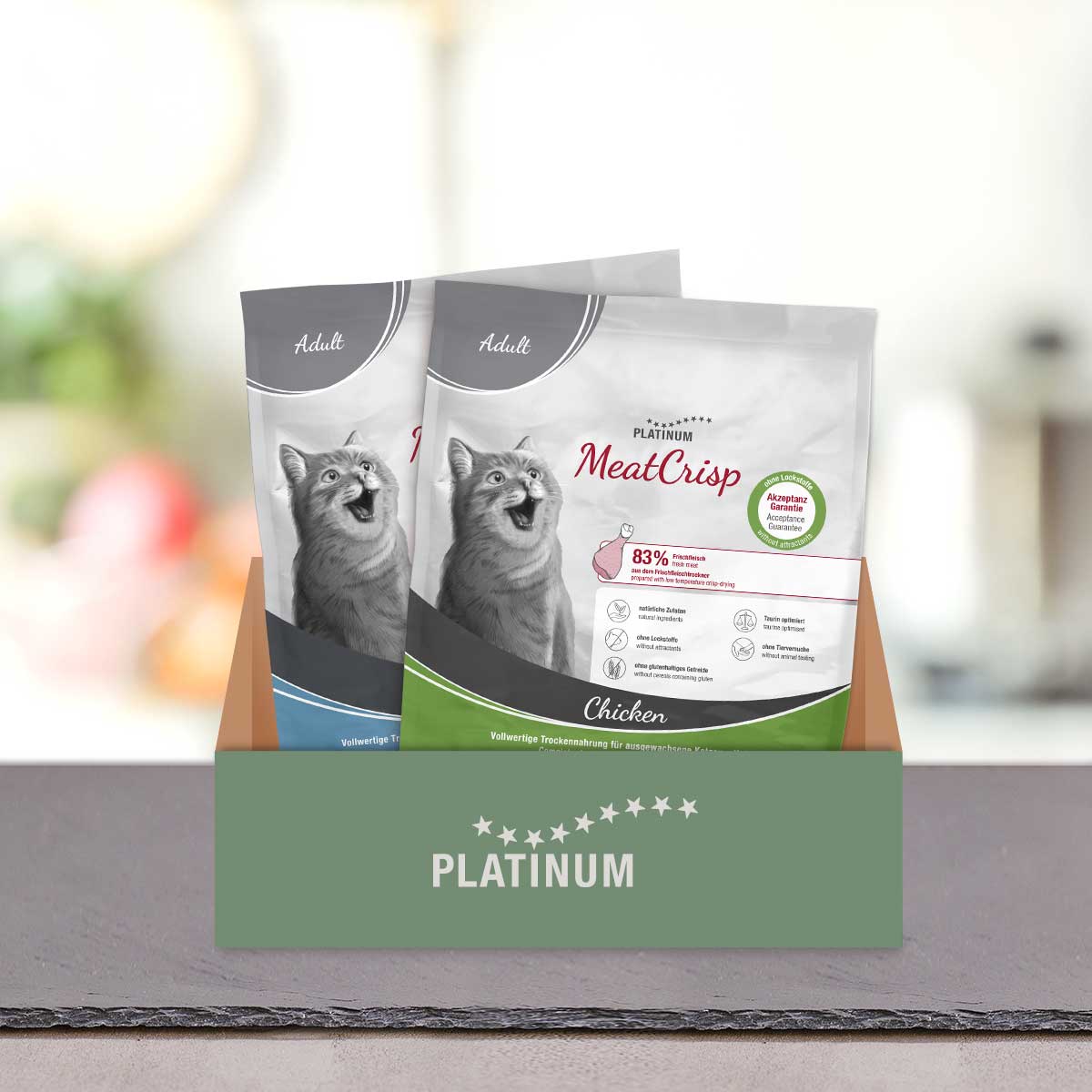PLATINUM Meatcrisp Adult Συνδυασμός Αποξηραμένων Ξηρών Τροφών για Ενήλικες Γάτες με Φρέσκο Κοτόπουλο & Ψάρι - 400gr