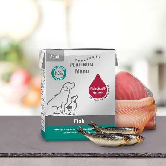 PLATINUM MENU Μαγειρευτή (FSG) Υγρή Τροφή Σκύλου, Ψάρι 12x375gr